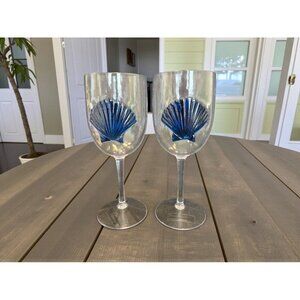 Set Of 2 New Acrylic BPA Free Blue 3D Sea Shell Beach Natucial Wine Glasses Cup